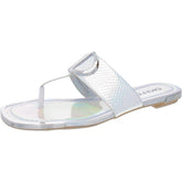DKNY Women's Flat Sandal, Silver Iridescent HALCOTT, 7.5